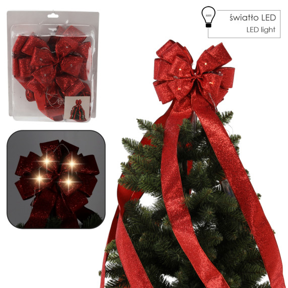 Fundă de Crăciun pentru vârful bradului, cu iluminare LED, 2,1 m – Roșie