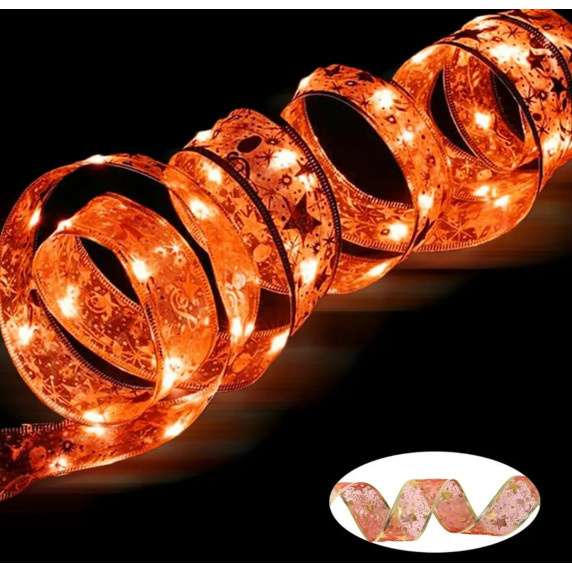 Panglică de Crăciun cu iluminare LED – Roșu/auriu
