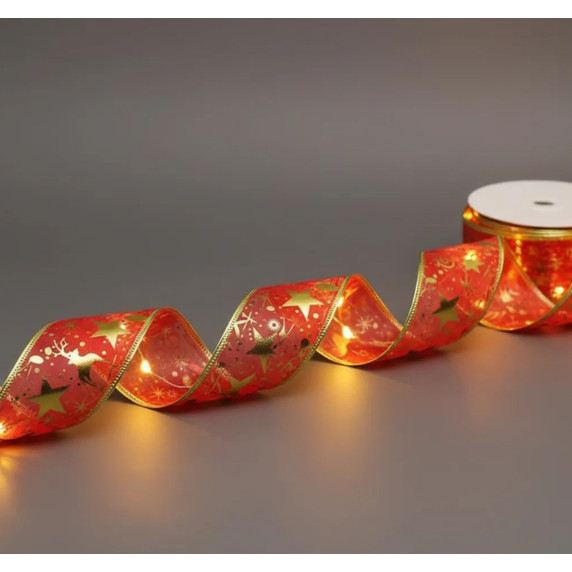 Panglică de Crăciun cu iluminare LED – Roșu/auriu