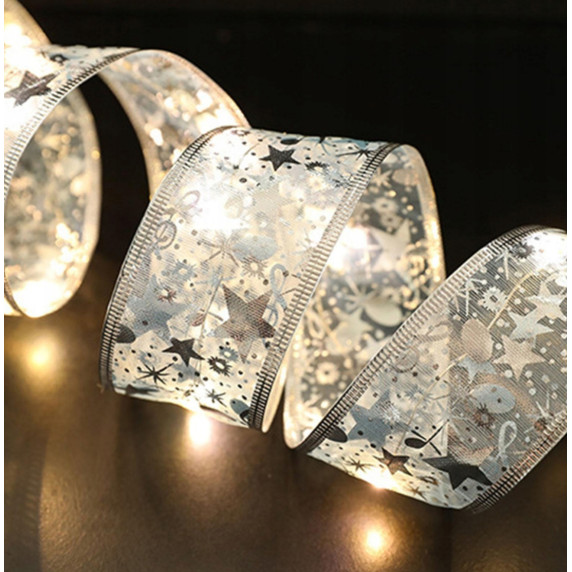 Panglică de Crăciun cu iluminare LED – Roșu/auriu