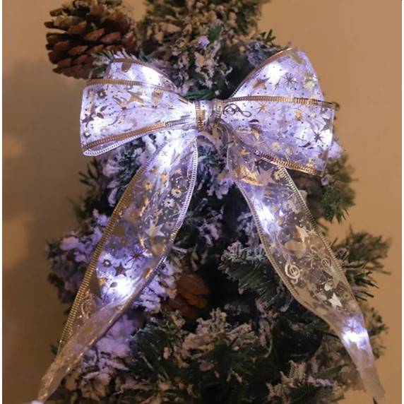 Panglică de Crăciun cu iluminare LED – Roșu/auriu