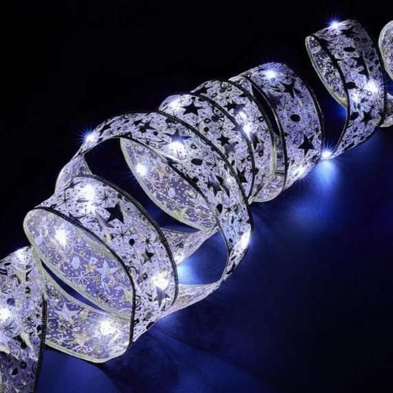 Panglică de Crăciun cu iluminare LED – Roșu/auriu