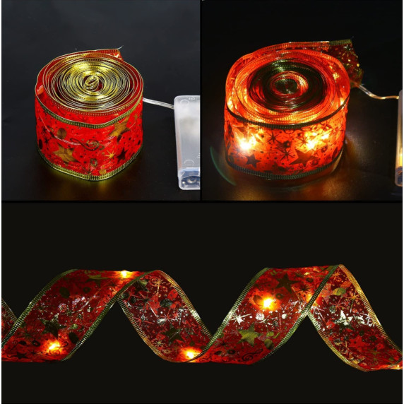 Panglică de Crăciun cu iluminare LED – Roșu/auriu