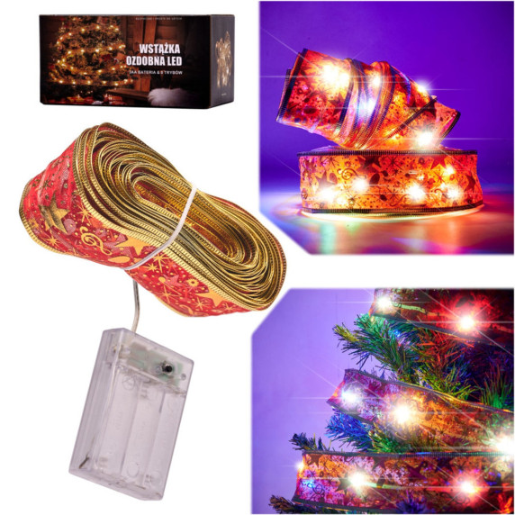 Panglică de Crăciun cu iluminare LED – Roșu/auriu