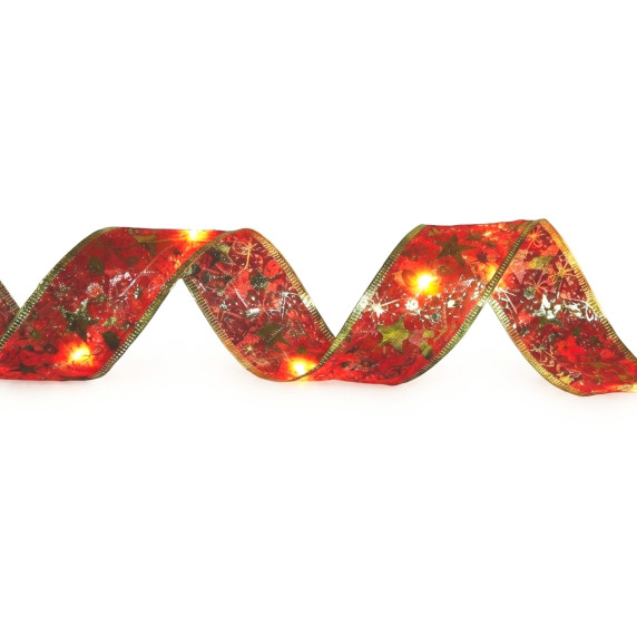 Panglică de Crăciun cu iluminare LED – Roșu/auriu