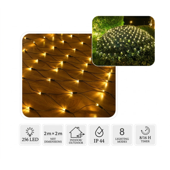 Ghirlandă luminoasă de Crăciun 2x2 m, 256 LED-uri – alb cald