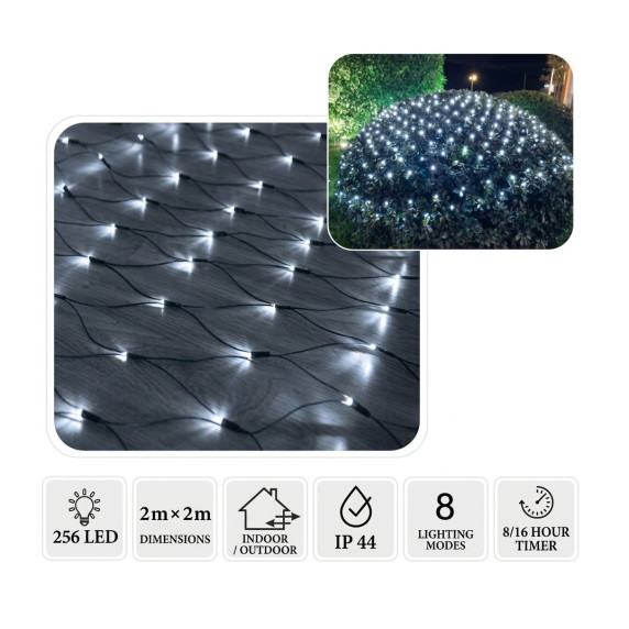 Ghirlandă luminoasă de Crăciun 2x2 m, 256 LED-uri – alb rece