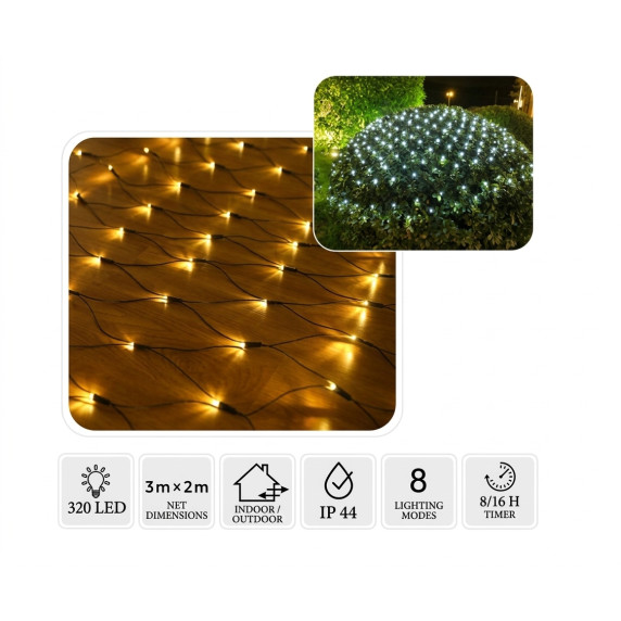 Ghirlandă luminoasă de Crăciun 3x2 m, 320 LED-uri – alb cald