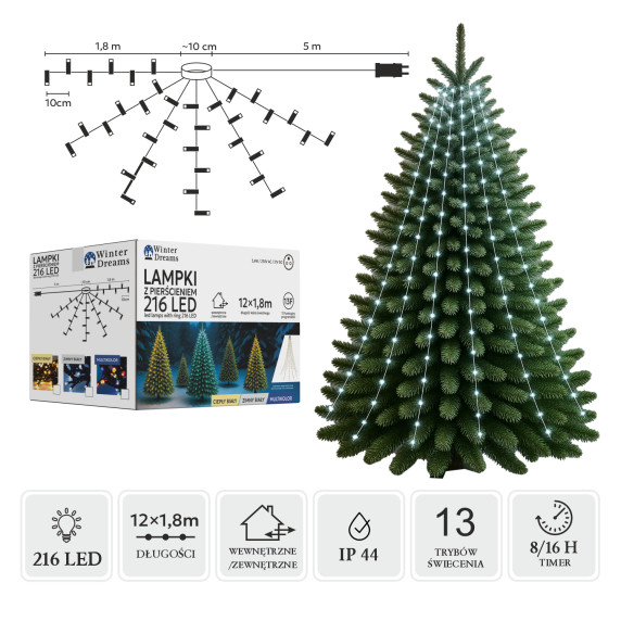 LED fényfüzér gyűrűs 216 LED 1,8 m hideg fehér  - Beltéri/kültéri