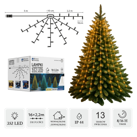 LED fényfüzér gyűrűs 352 LED 2,2 m meleg fehér  - Beltéri/kültéri