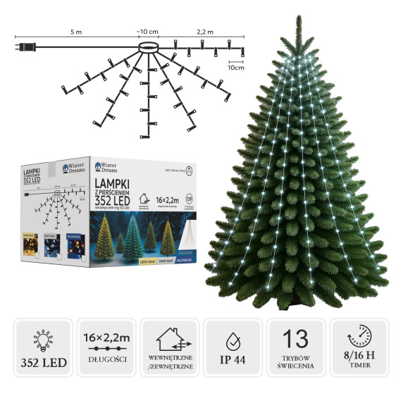 LED fényfüzér gyűrűs 352 LED 2,2 m hideg fehér  - Beltéri/kültéri