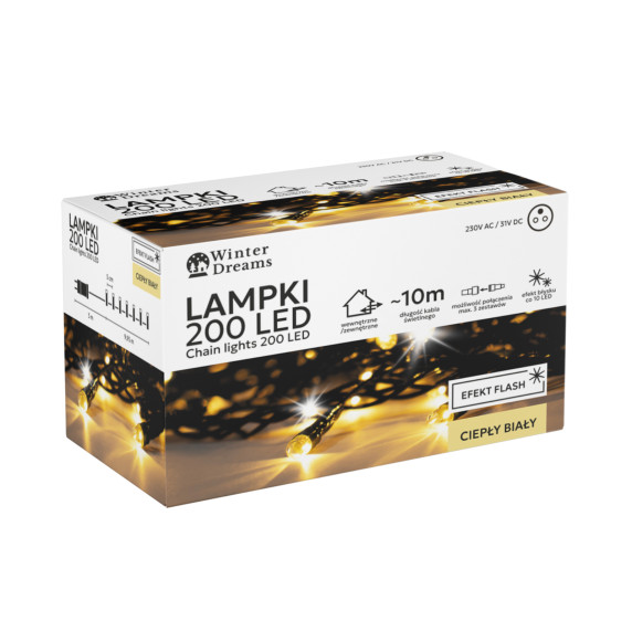 LED fényfüzér 200 LED 10 m meleg fehér + hideg falsh - Beltéri/kültéri