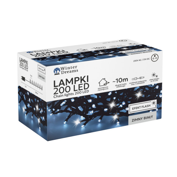 LED fényfüzér 200 LED 10 m hideg fehér + hideg falsh - Beltéri/kültéri