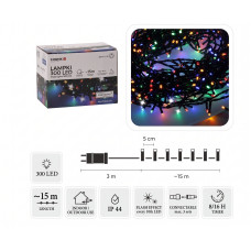 Ghirlandă luminoasă de Crăciun de 15 m, 300 de LED-uri – multicoloră, cu sclipire rece - 