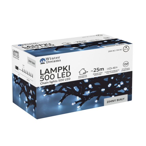 LED fényfüzér  500 LED 25 m hideg fehér - Beltéri/kültéri