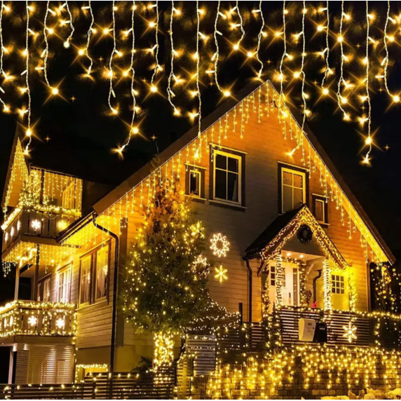 Jégcsap fényfüggöny 20 m 500 LED - melegfehér + hidegfehér villanóhatás