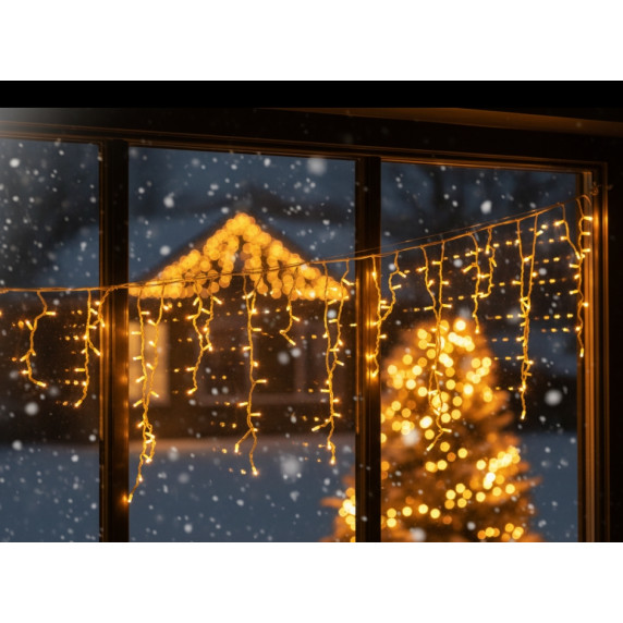 Jégcsap fényfüggöny 20 m 500 LED - melegfehér + hidegfehér villanóhatás