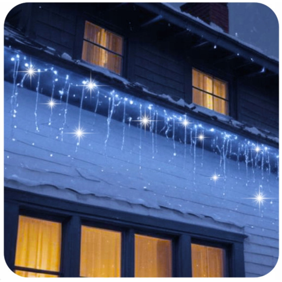 Jégcsap fényfüggöny 20 m 500 LED - hidegfehér + hidegfehér villanóhatás