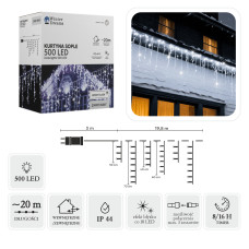 Jégcsap fényfüggöny 20 m 500 LED - hidegfehér + hidegfehér villanóhatás - 