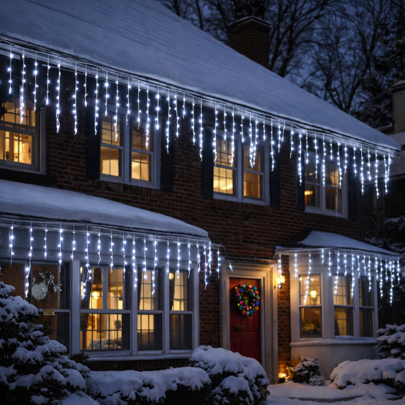 Jégcsap fényfüggöny 20 m 500 LED - hidegfehér + hidegfehér villanóhatás