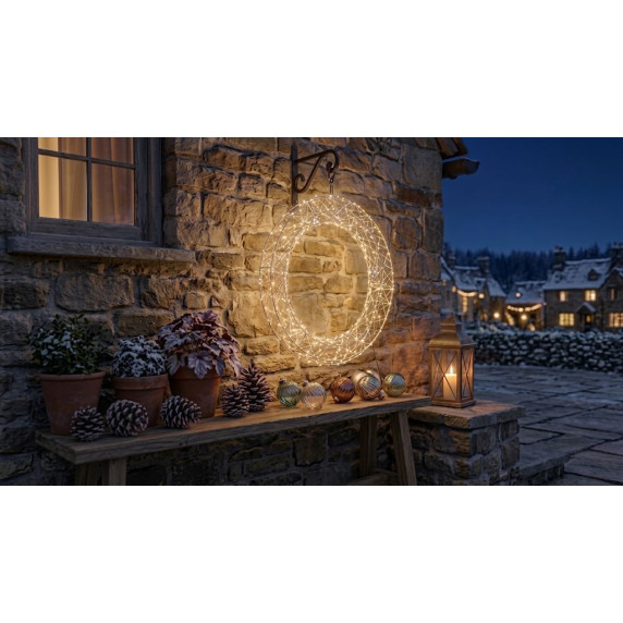 Ghirlandă LED de Crăciun de 40 cm, 600 de micro-LED-uri – culoare alb cald cu o strălucire rece