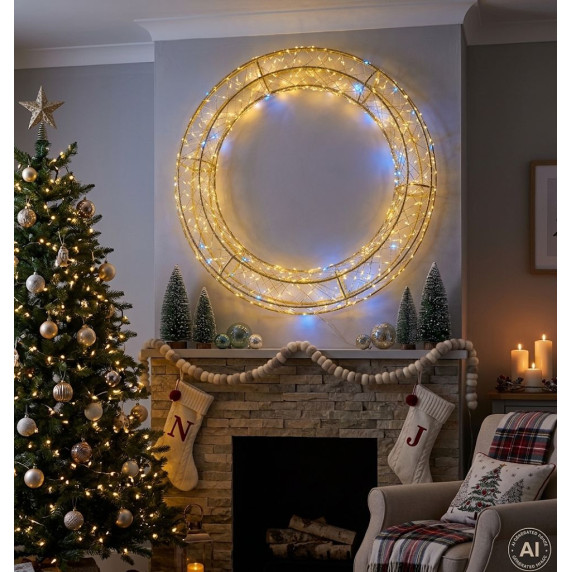 Ghirlandă LED de Crăciun de 50 cm, 800 de micro-LED-uri – culoare alb cald cu o strălucire rece