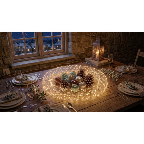 Ghirlandă LED de Crăciun de 40 cm, 600 de micro-LED-uri – culoare alb cald cu o strălucire rece