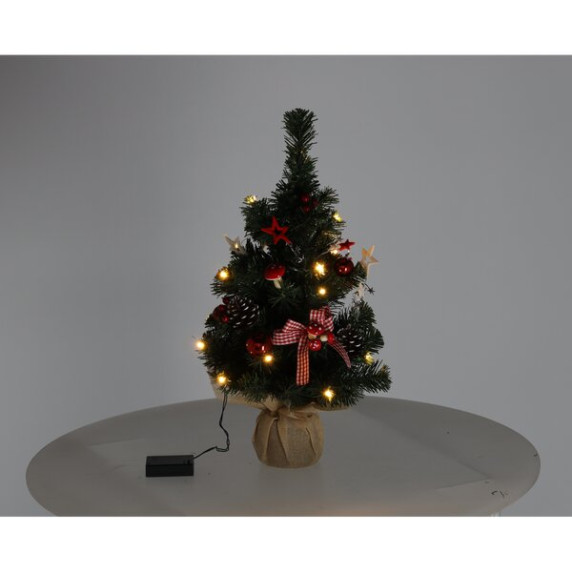 Brad de Crăciun decorat, 50 cm, cu 20 de beculețe LED – roșu-alb