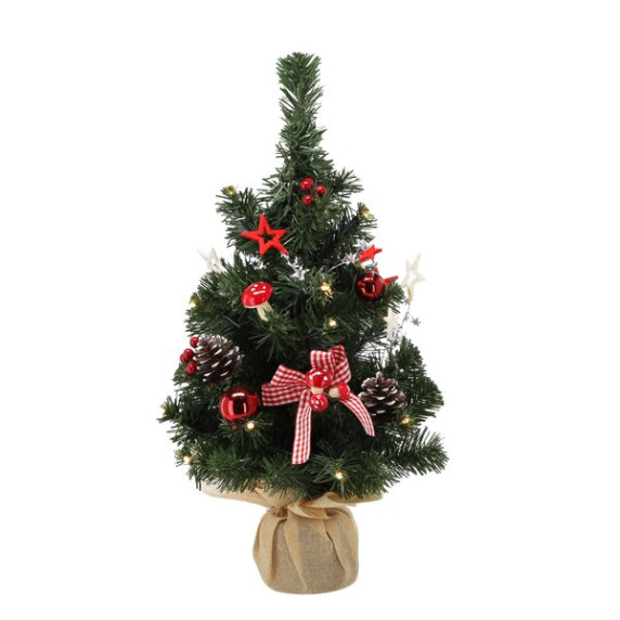 Brad de Crăciun decorat, 50 cm, cu 20 de beculețe LED – roșu-alb