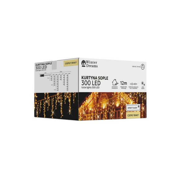 Ghirlandă luminoasă „Cencúle” 12 m, 300 LED-uri – culoare alb cald cu sclipiri reci