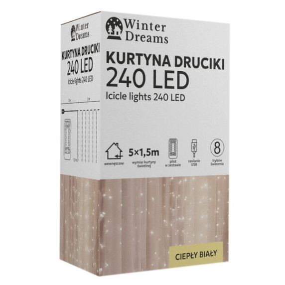Ghirlandă luminoasă cu telecomandă, 5 x 1,5 m, 240 LED-uri – alb cald