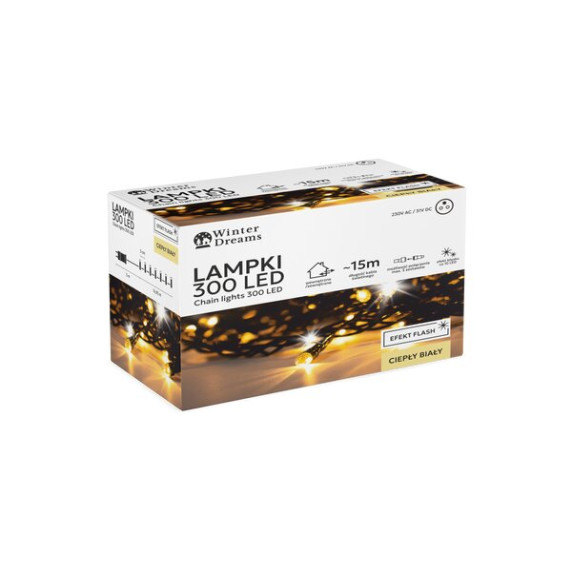Ghirlandă luminoasă de Crăciun de 15 m, 300 de LED-uri – alb cald cu sclipiri reci