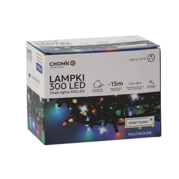 Ghirlandă luminoasă de Crăciun de 15 m, 300 de LED-uri – multicoloră, cu sclipire rece