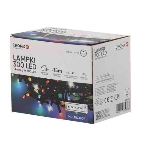 Ghirlandă luminoasă de Crăciun de 15 m, 300 de LED-uri – multicoloră, cu sclipire rece