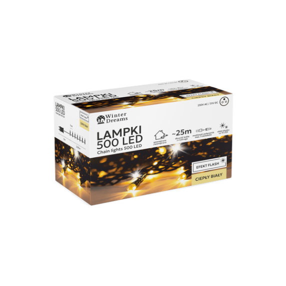 Ghirlandă luminoasă de Crăciun de 25 m, 500 de LED-uri – alb cald
