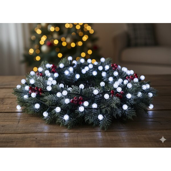 Ghirlandă luminoasă de Crăciun Cherry Ball 16 m, 200 LED-uri – alb rece