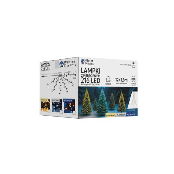 Ghirlandă luminoasă de Crăciun cu inel, 1,8 m, 216 LED-uri – alb cald