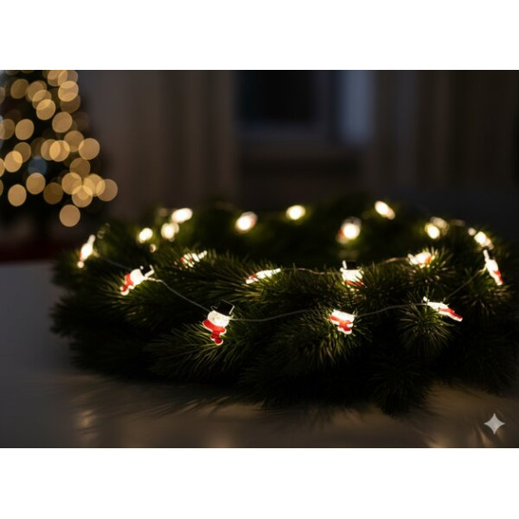 Ghirlandă luminoasă de Crăciun cu baterii „Om de zăpadă” cu 20 de LED-uri – alb cald