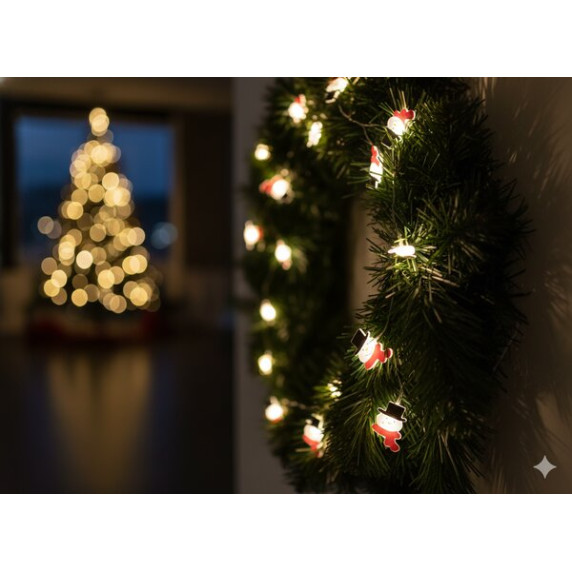 Ghirlandă luminoasă de Crăciun cu baterii „Om de zăpadă” cu 20 de LED-uri – alb cald