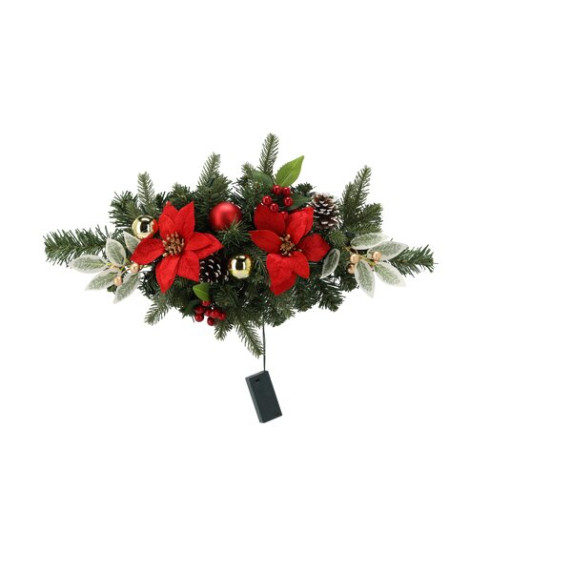 Aranjament de Crăciun pentru masă, 50 cm, cu 10 beculețe LED – roșu-auriu