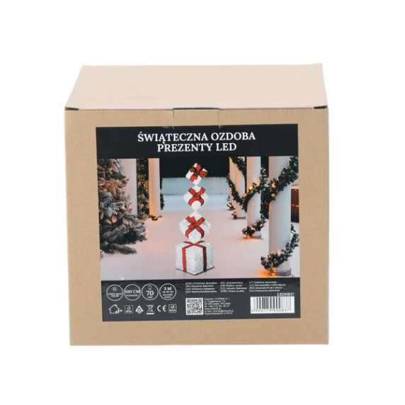 Vianočná LED dekorácia - svietiace darčeky 100 cm, 70 LED - teplá biela