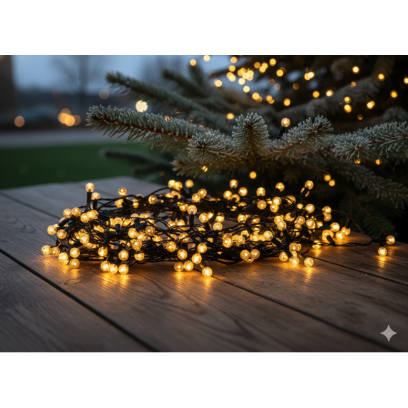 LED fényfüzér golyós cseresznye 200 LED 16 m - Meleg fehér