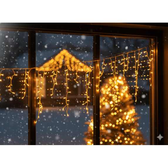 Jégcsap fényfüggöny 20 m 500 LED - Meleg fehér