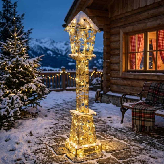 Karácsonyi Fém LED Lámpás – Arany, Melegfehér, 80 cm