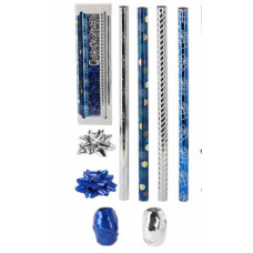 Set de împachetat cadouri de Crăciun (70 x 200 cm) BAG6550 - albastru/argintiu - 