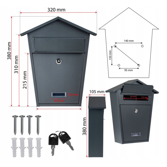 GARDEN LINE Postaláda 38x32x10,5 cm FINCH - Antracit