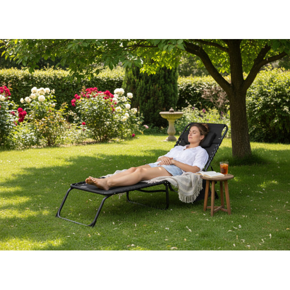 GARDEN LINE Záhradné ležadlo skladacie 190 x 58 x 30 cm - čierne