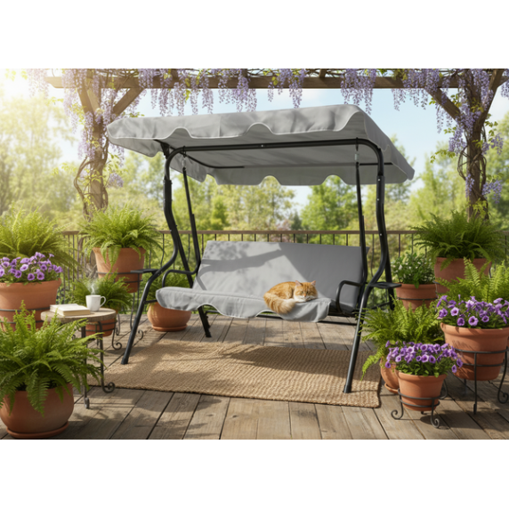 GARDEN LINE Záhradná hojdačka s držiakom na pohár B-TYPE - Sivá