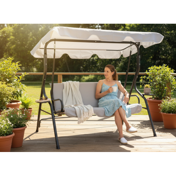 GARDEN LINE Záhradná hojdačka s držiakom na pohár B-TYPE - Sivá