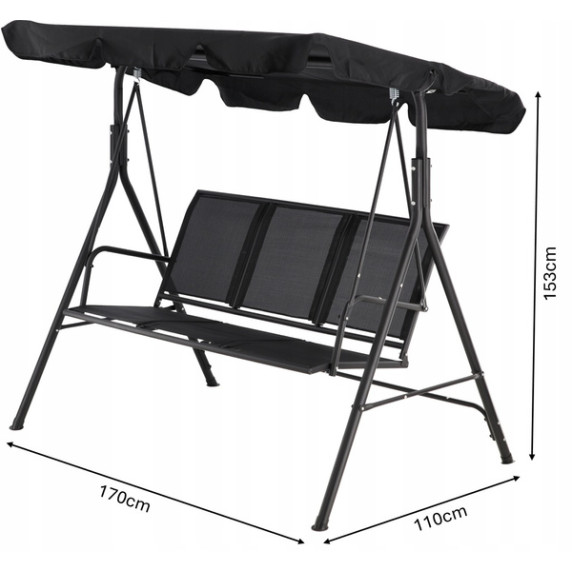 GARDEN LINE Vrtna gugalnica iz Textilena 170 × 110 × 153 cm – črna